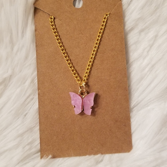 Pink Butterfly Necklace 18inches - Picture 13 of 16